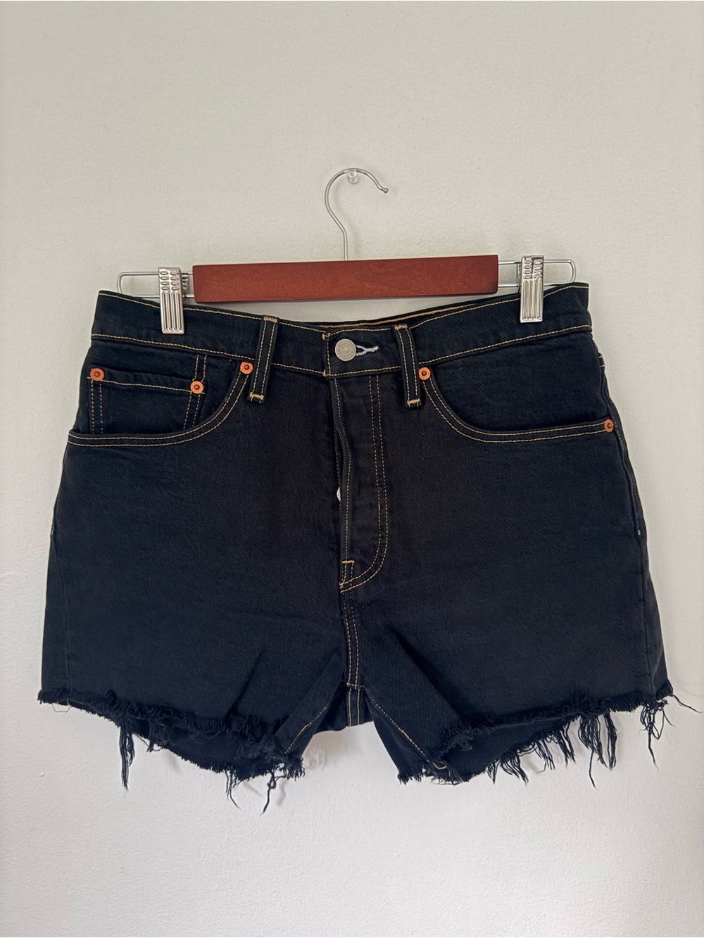 Levi's 501 Dark Blue Distressed High-Rise Denim Shorts